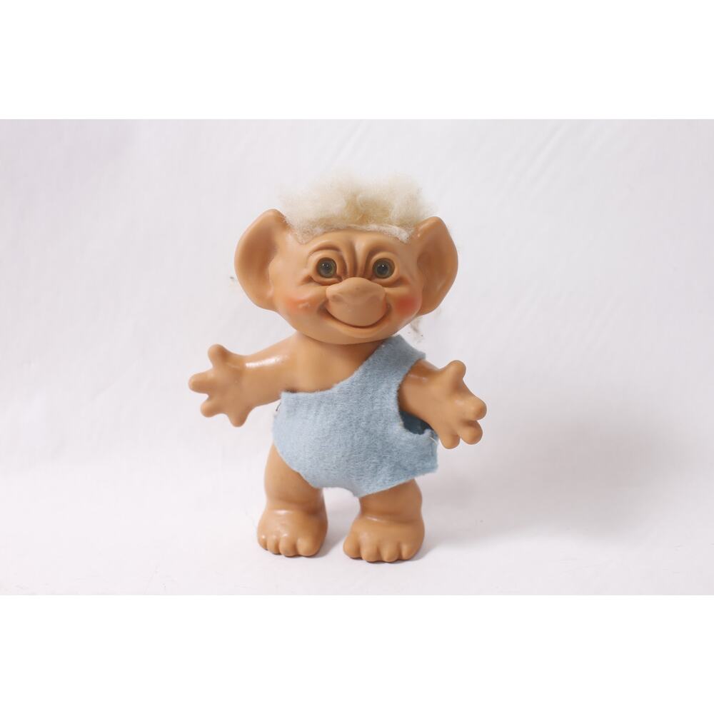 1960s Dam Troll Doll in Blue Outfit w White Hair Small Vintage ~ 260423-WH 1091